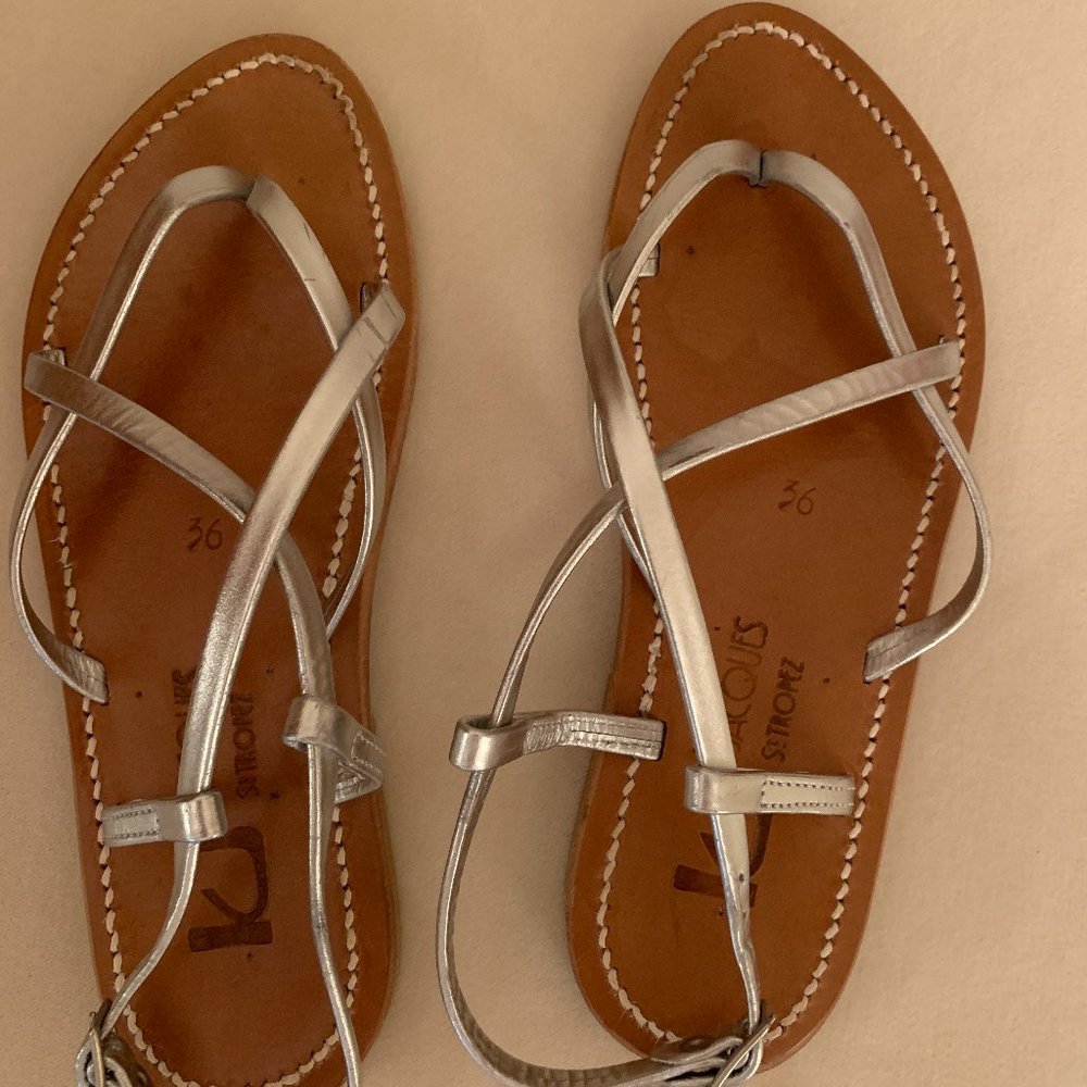 K.jacques silver strappy flat sandals
